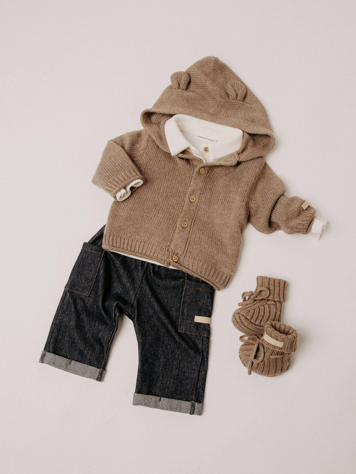 Cardigan con cappuccio ash brown - Bamboom