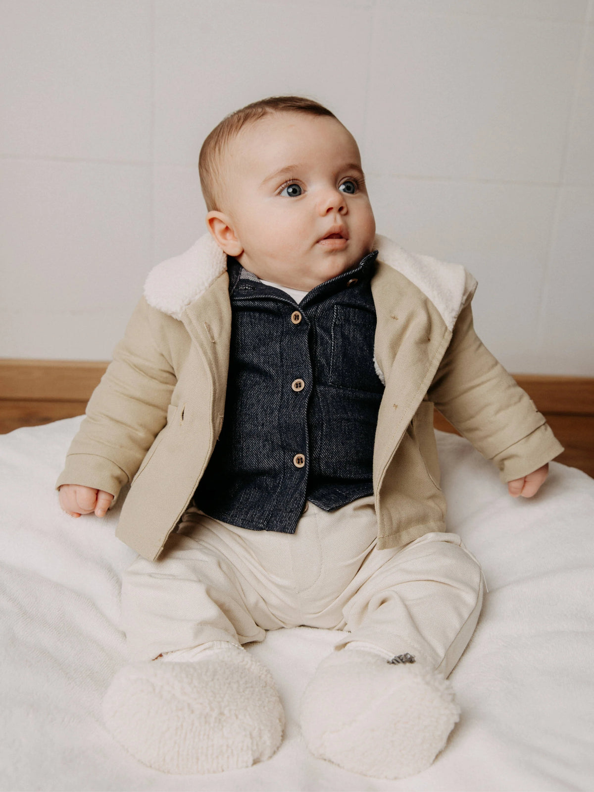 Camicia con collo coreano jeans blu - Bamboom