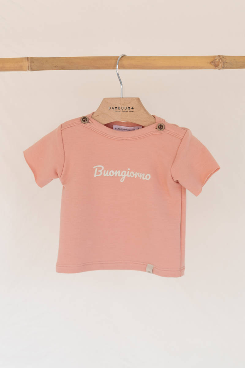 Shirt MC con stampa , bottoncini spalle SOFT PEACH - BAMBOOM