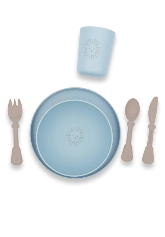 Set Pappa (Piatto, Scodella,Bicchiere, Posate) azzurro - BAMBOOM