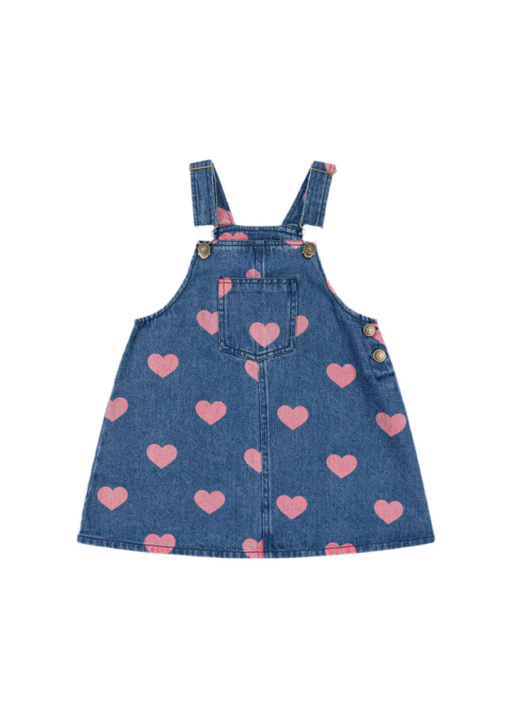 Vestito salopette Magot in jeans con cuori rosa - Konges Sløjd