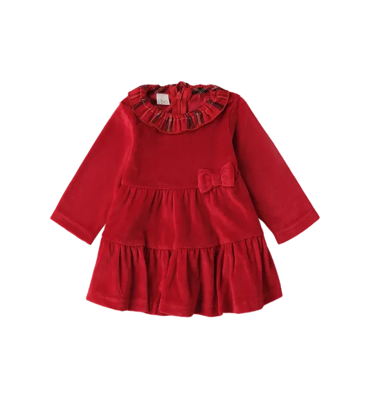 Vestito velluto rosso colletto scozzese - Ido