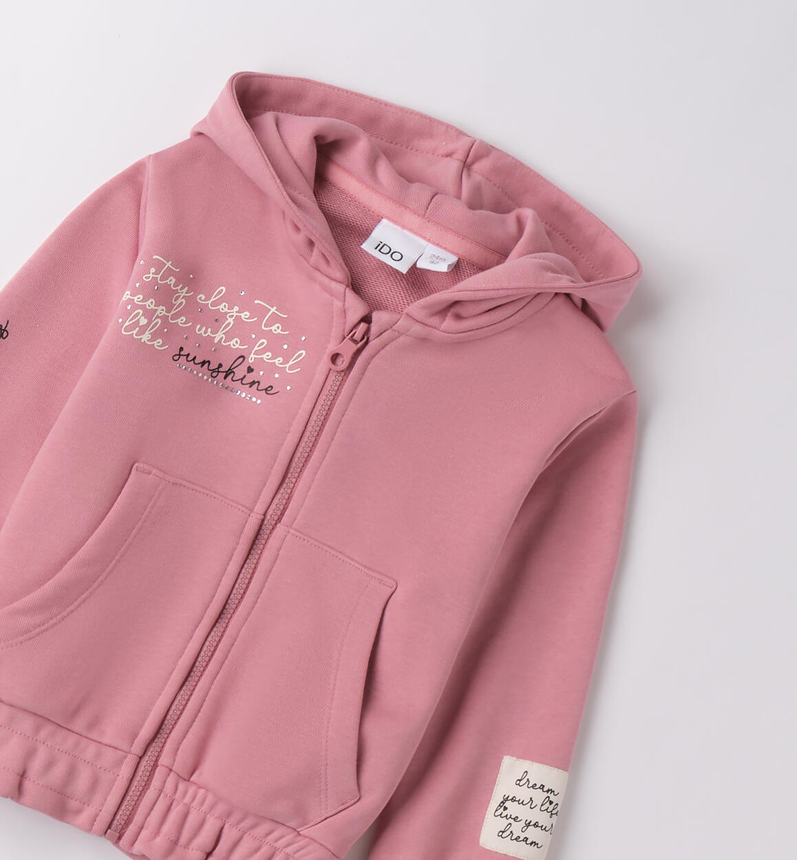 Tuta rosa con cappuccio e scritte - I Do