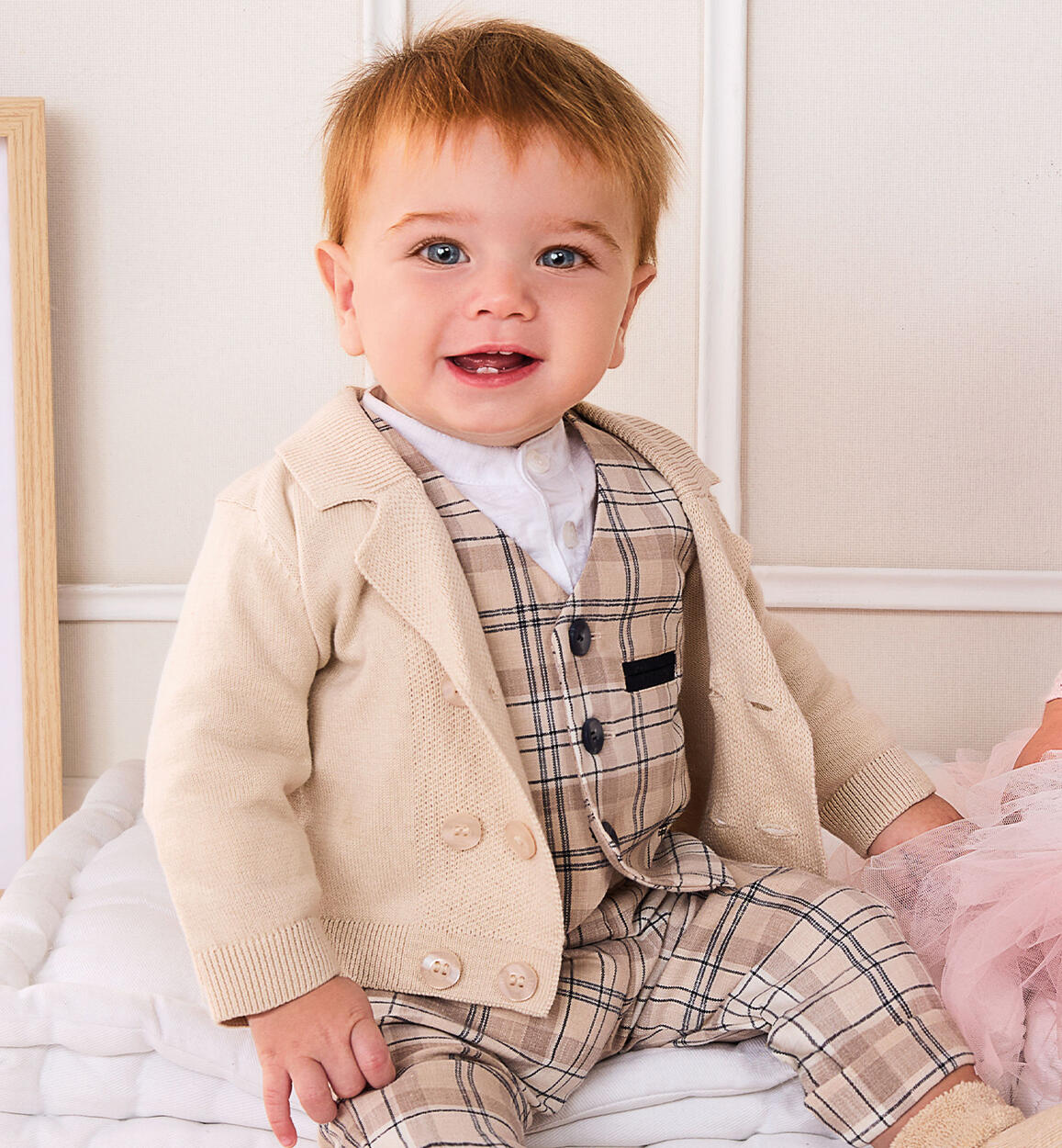 Gilet elegante check beige - IDo